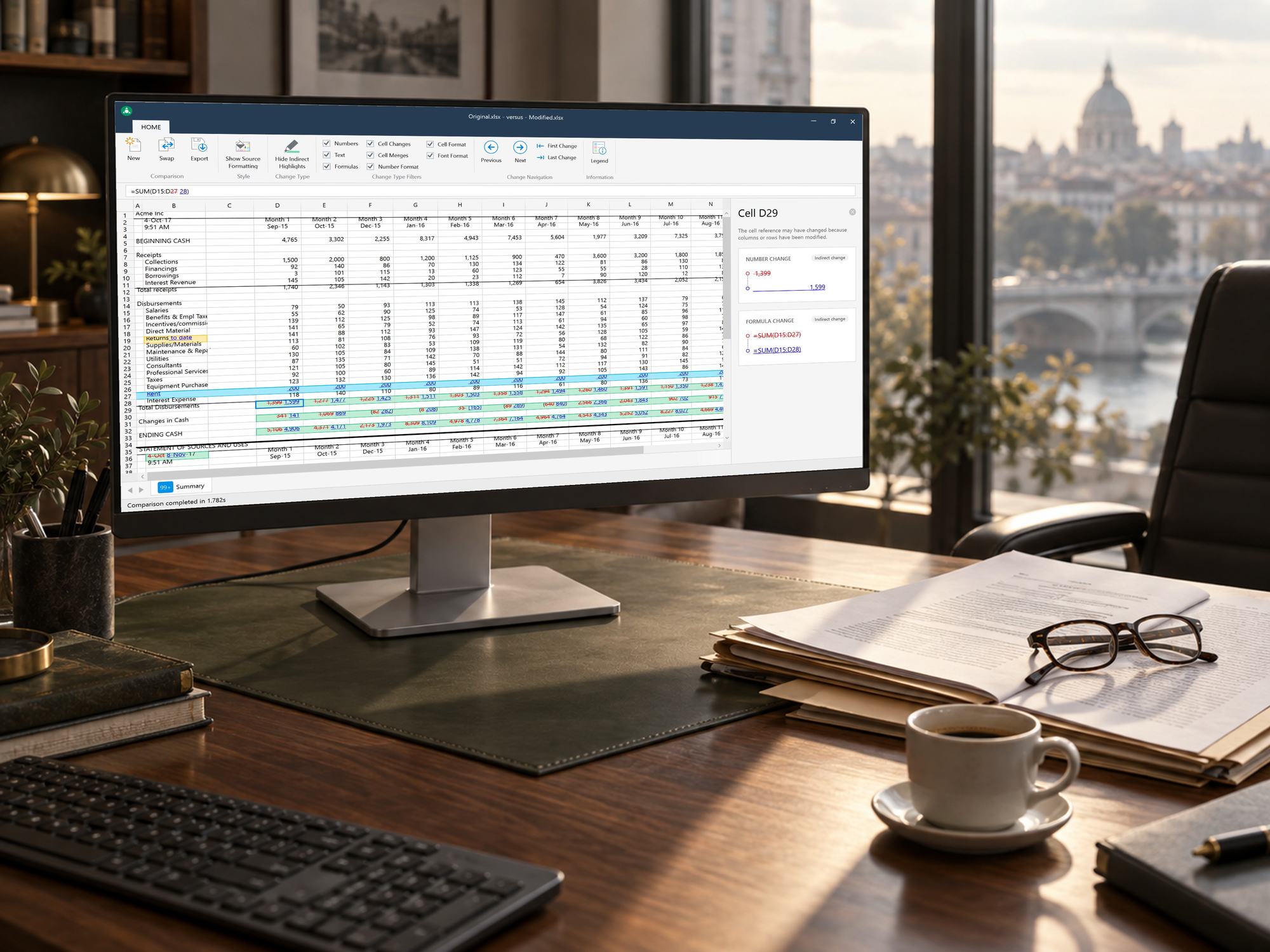 Workshare Compare for Excel shown on a monitor in a legal office