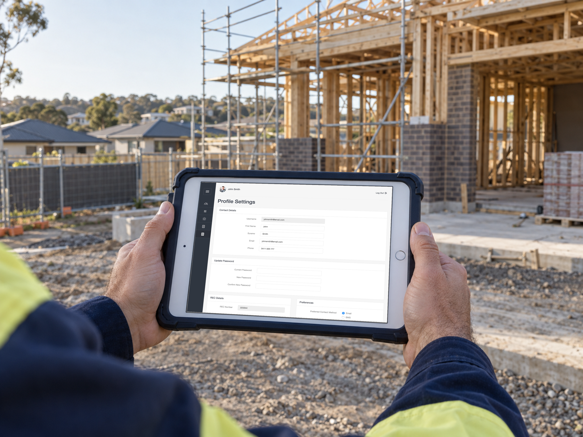 CitiPower and Powercor eConnect service shown on a tablet at a residential worksite