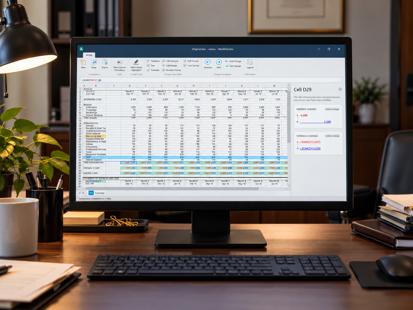 Workshare Compare for Excel shown on a monitor in a legal office