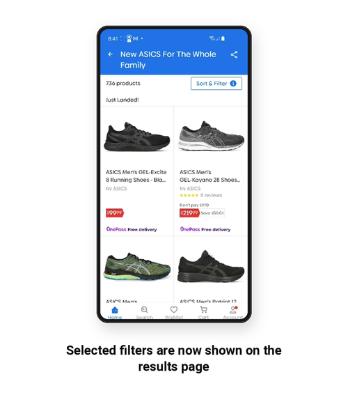 Product results showing that one filter has been selected